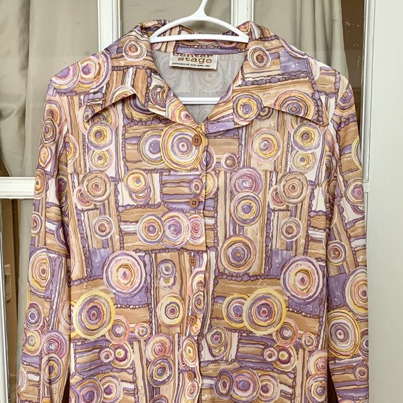 Vintage 1970s Disco Button Down Satin Blouse - Picture 3 of 4